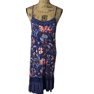 Xhilaration Target Blue Boho Floral Lace Trim Summer Dress